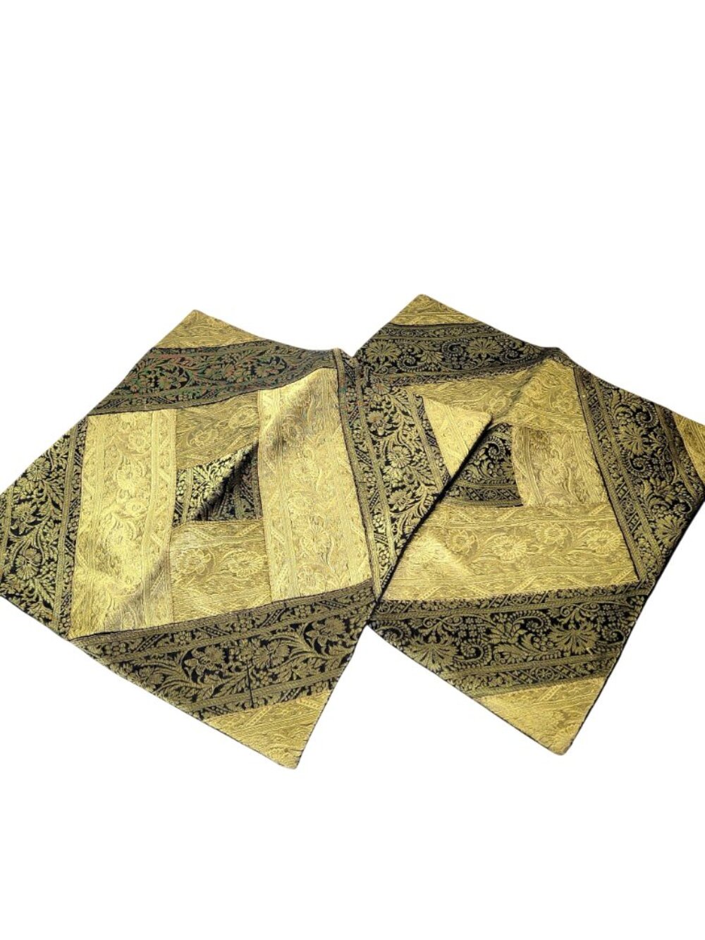 Luxury Gold & Black Brocade Pillow Covers With Floral Pattern - Set Of 2 16"x16" - Picture 2 of 4
